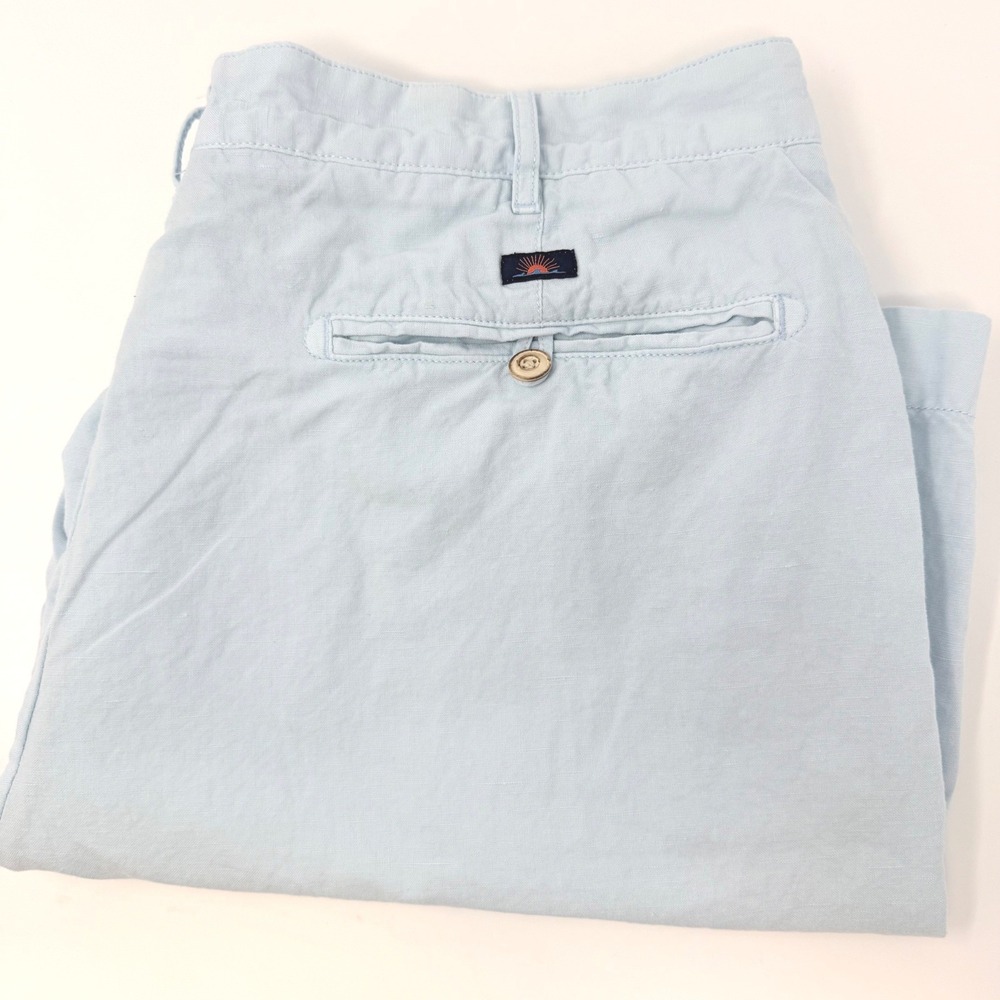 Faherty Brand Mens Size 36 Light Blue Linen Cotton Blend Flat Front Shorts